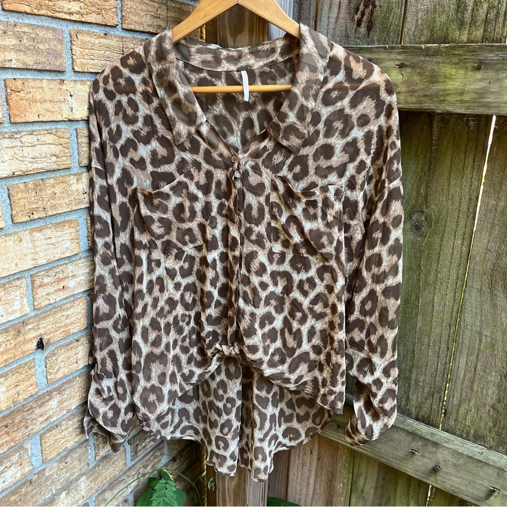 Free People Brown Leopard Print Blouse